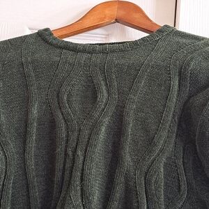 Nautica Cotton Chenille Forest Green Cable Knit Sweater